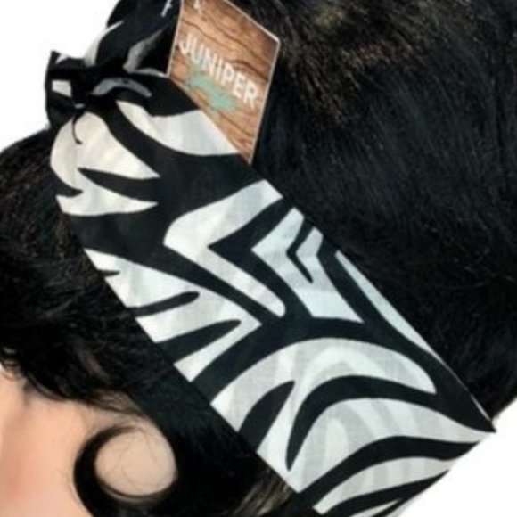 Zebra Striped Black and White Animal Print Bandana Tie Headband - Picture 8 of 13